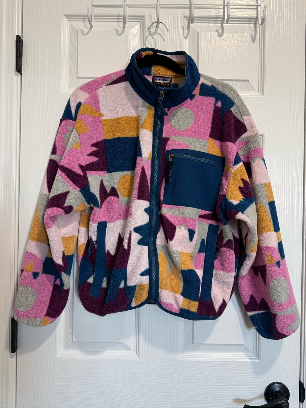 Patagonia Kids Multicolor Fleece Jacket in Pink, Blue & Gold